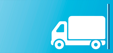 Graphic of a white truck on a light blue background
