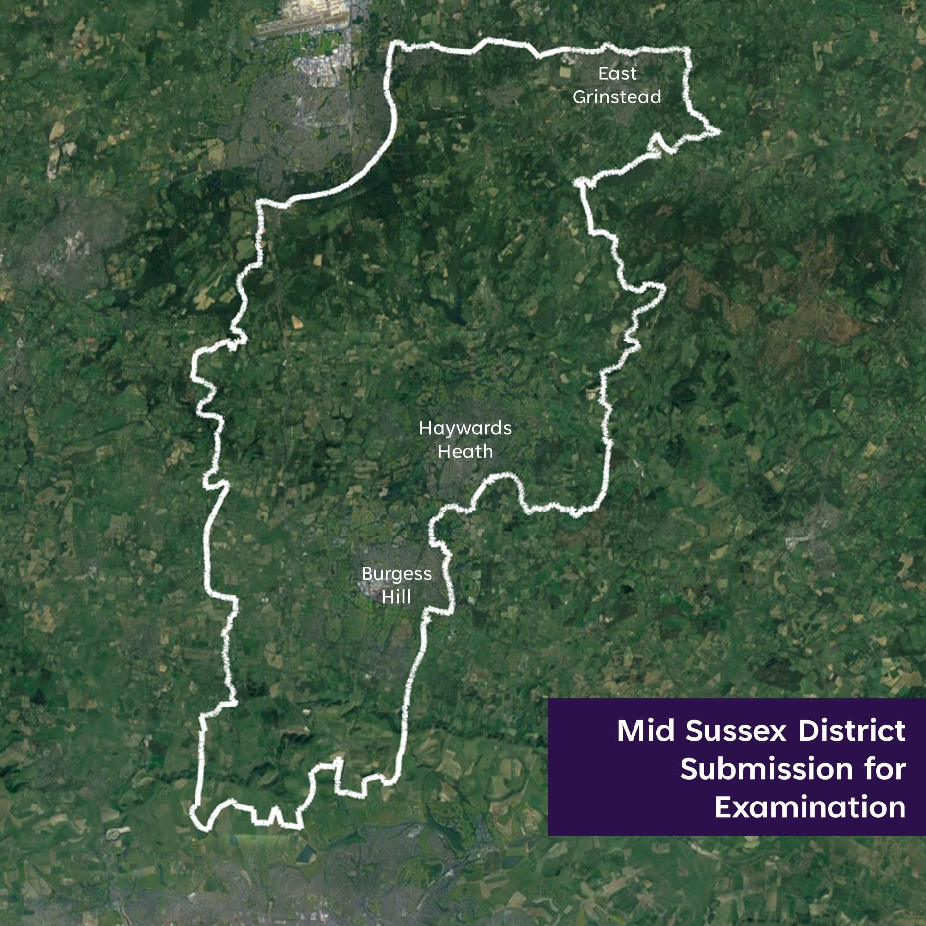 Map outlining the Mid Sussex District Submission for Examination